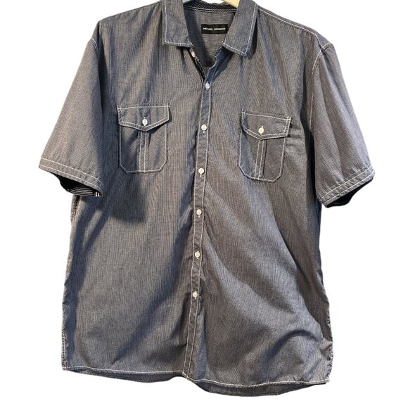 MICHAEL BRANDON Men's Casual Button Down Shirt Size XXL Blue Small Checkered - Picture 4 of 13